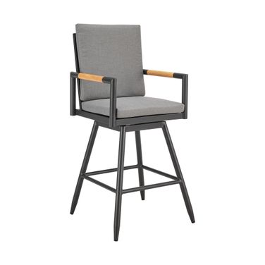 Crown Outdoor Patio Swivel Bar Stool In Black and Dark Gray