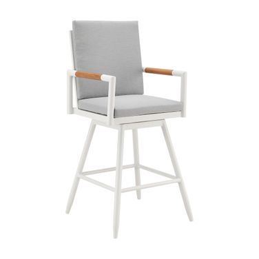 Crown Outdoor Patio Swivel Bar Stool In White and Light Gray