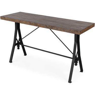 Croyden 56 Inch Wood and Iron Trestle Console Table In Medium Brown