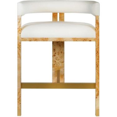 Cruise Matte Burl Wood And White Linen Counter Height Stool