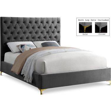 Cruz Velvet Full Bed In Grey