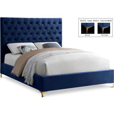Cruz Velvet Full Bed In Navy