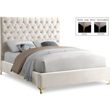 Cruz Velvet King Bed In Cream