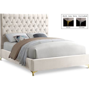 Cruz Velvet Queen Bed In Cream