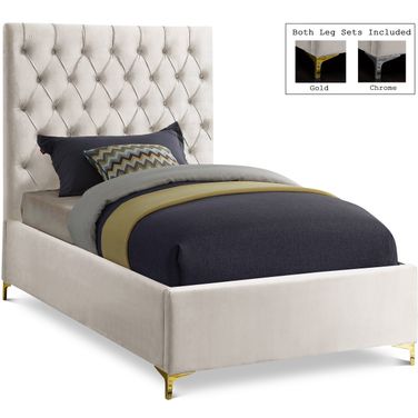 Cruz Velvet Twin Bed In Cream