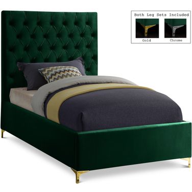 Cruz Velvet Twin Bed In Green