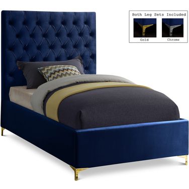 Cruz Velvet Twin Bed In Navy