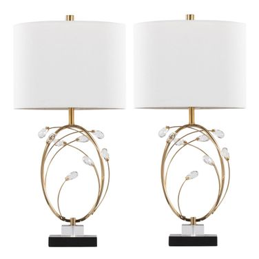 Crystal Buds 25 Inch Table Lamp Set of 2 In Clear and Off White