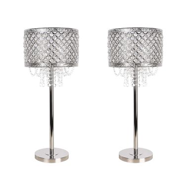 Crystal Elegance Metal Table Lamp Set of 2 In Nickle