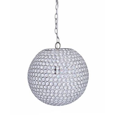 Crystal Globe 14.75 Inch Metal Pendant Lamp In Chrome and Clear Crystal