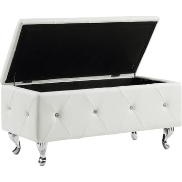 Crystal Tufted Storage Bench In White
