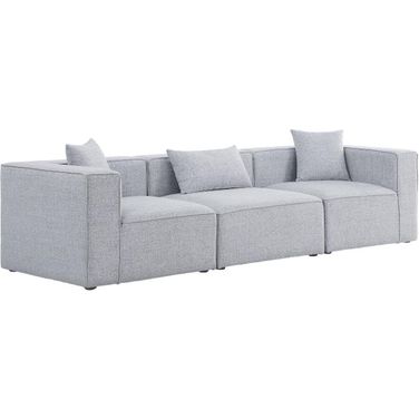 Cube Durable Linen Textured 3 Seater Modular Sofa with Arm Support In Grey
