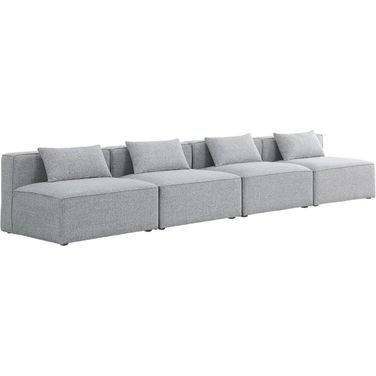 Cube Durable Linen Textured 4 Seater Modular Sofa In Grey