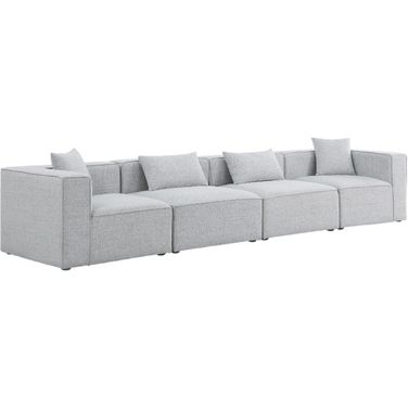 Cube Durable Linen Textured 4 Seater Modular Sofa with Arm Support In Grey
