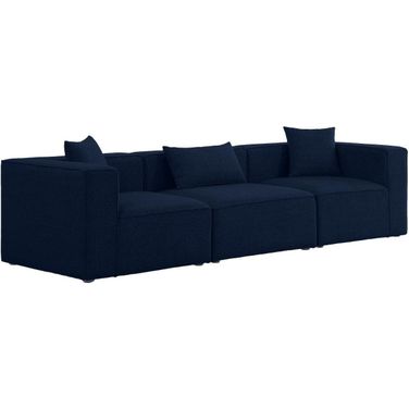 Cube Durable Linen Textured 3 Seater Modular Sofa with Arm Support In Navy