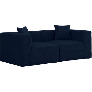 Cube Durable Linen Textured 2 Seater Modular Sofa with Arm Support In Navy