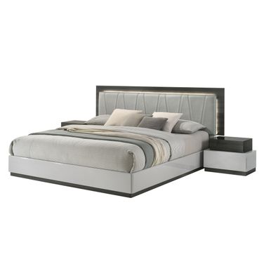 Cube Queen Bed In Light Grey