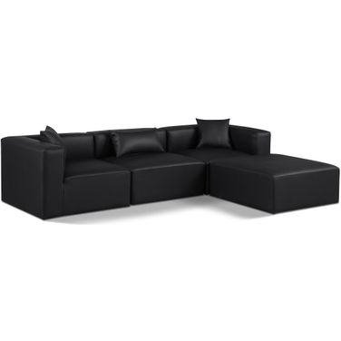 Cube Vegan Leather 4 Piece Modular Sectional In Black