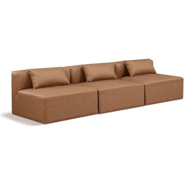Cube Vegan Leather 3 Seater Modular Sofa In Brown