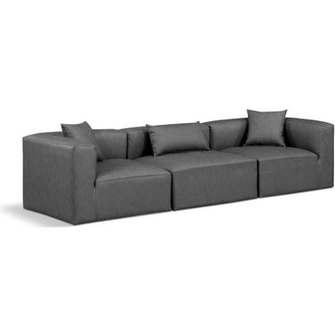 Cube Vegan Leather 3 Seater Modular Sofa with Arm Support In Charcoal Grey
