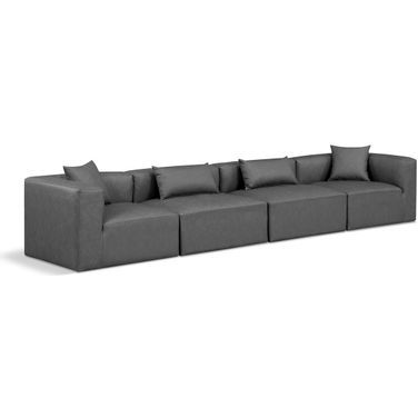 Cube Vegan Leather 4 Seater Modular Sofa with Arm Support In Charcoal Grey