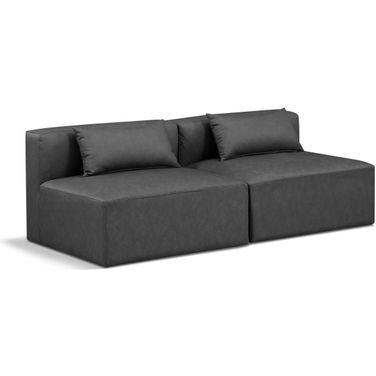 Cube Vegan Leather 2 Seater Modular Sofa In Charcoal Grey