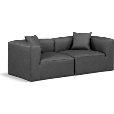 Cube Vegan Leather 2 Seater Modular Sofa with Arm Support In Charcoal Grey