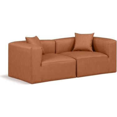 Cube Vegan Leather 2 Seater Modular Sofa with Arm Support In Cognac