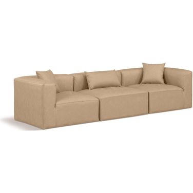 Cube Vegan Leather 3 Seater Modular Sofa with Arm Support In Tan