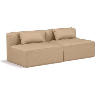 Cube Vegan Leather 2 Seater Modular Sofa In Tan