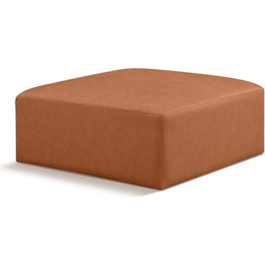 Cube Vegan Leather Ottoman In Cognac