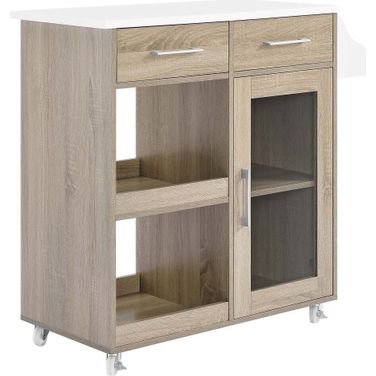 Culinary Kitchen Cart With Spice Rack In Oak White
