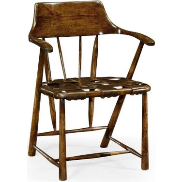 Curated Walnut Smokers Armchair With Webbed Antique Chestnut Medium Leather Seat