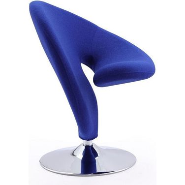 Curl Swivel Accent Chair in Blue and Polished Chrome