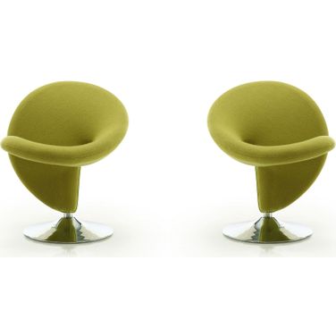 Curl Swivel Accent Chair in Green and Polished Chrome (Set of 2)