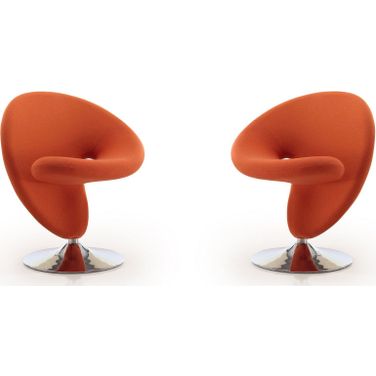 Curl Swivel Accent Chair in Orange and Polished Chrome (Set of 2)
