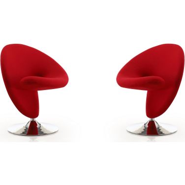 Curl Swivel Accent Chair in Red and Polished Chrome (Set of 2)