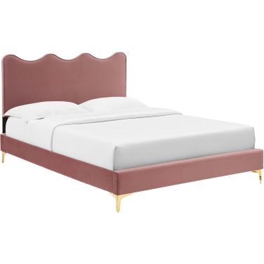 Current Performance Velvet Queen Platform Bed In Dusty Rose MOD-6733-DUS