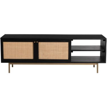 Curtis Solid Wood with Natural Woven Cane TV Stand In Black