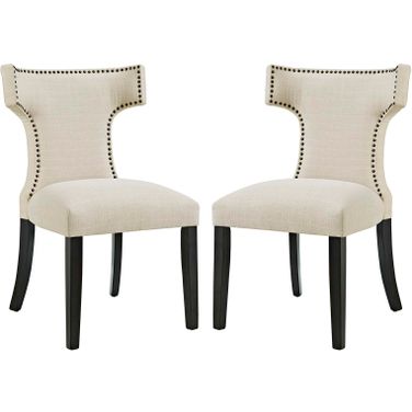 Curve Beige Dining Side Chair Fabric Set of 2