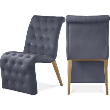 Curve Velvet Dining Chair Set of 2 In Grey