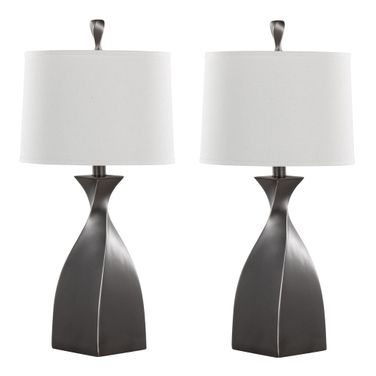 Curvo 30 Inch Polyresin Table Lamp Set of 2 In Rubbed Grey Slate and White