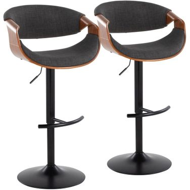 Curvo Adjustable Barstool Set of 2 In Black and Dark Gray