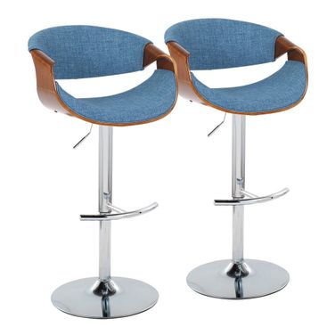 Curvo Adjustable Barstool Set of 2 In Blue and Chrome