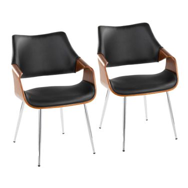 Curvo High Back Chair Set of 2 In Walnut and Black