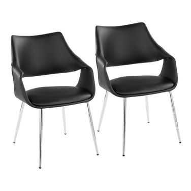 Curvo High Back Upholstered Chair Set of 2 In Black and Chrome