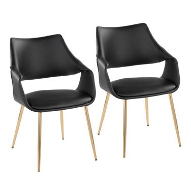 Curvo High Back Upholstered Chair Set of 2 In Gold and Black