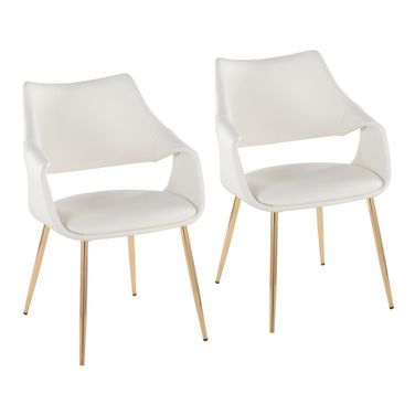 Curvo High Back Upholstered Chair Set of 2 In Gold and White