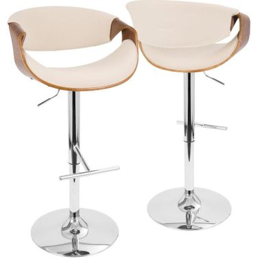 Curvo Mid-Century Modern Adjustable Barstool With Swivel In Walnut And Cream