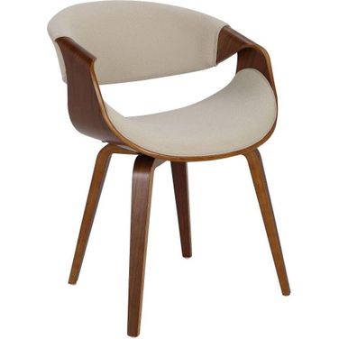 Curvo Mid-Century Modern Dining/Accent Chair In Walnut And Cream Fabric